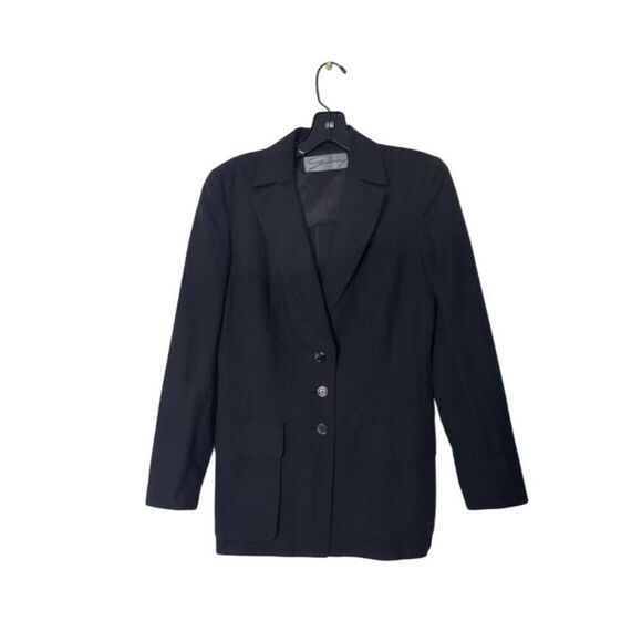 Womens Black Genny Wool & Cotton Blend Blazer With Button Closure Size 48 - Picture 1 of 5